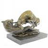 Image 2 : Stock Market Bull Vs Bear Bronze Sculpture on Marble Base Statue