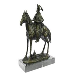 Tribute Hot Cast Cowboy With Riffle on Horse Bronze Sculpture