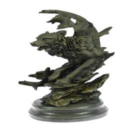 Celtic Moon Wolf Bronze Sculpture on Marble Base Figurine