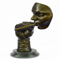 Man Smoking Cigar Bronze Sculpture on Marble Base Figurine