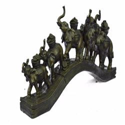 Five Elephant Crossing a Bridge Sign of Wealth Power Bronze Sculpture