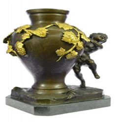 Handcrafted Marble Base Vase Nude Boy Bronze Sculpture