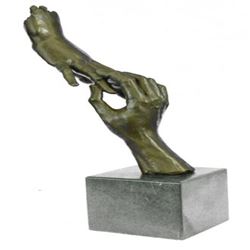 Modern Two Hands Bronze Sculpture on Marble Bast Figure