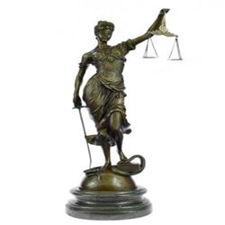 Blind Justice Bronze Sculpture on Marble Base Figurine