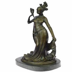 1920 Style Girl Holding a Mask Bronze Sculpture