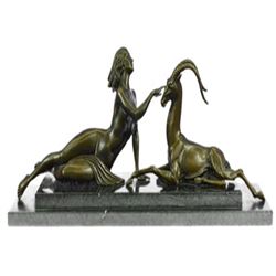 Nude Female with Goat Bronze Sculpture