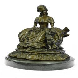 Victorian Lady with Dog Bronze Figurine