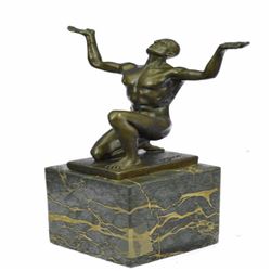 Nude Naked Male Bronze Sculpture on Marble Base Statue