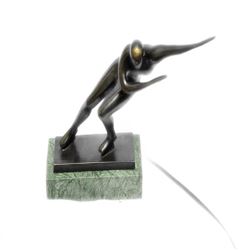 Ice Skater Bronze Sculpture on Marble Base Figurine