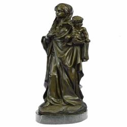 Blessed Mother Mary holds baby Jesus Bronze Sculpture