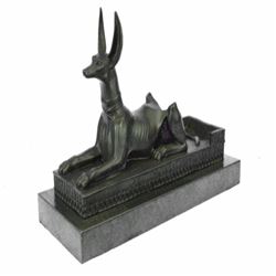 Egyptian Dog Bronze Sculpture on Marble Base Figurine