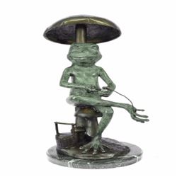 Frog Fishing Bronze Sculpture