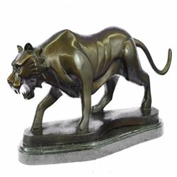 Tiger Bronze Sculpture on Marble Base Figurine