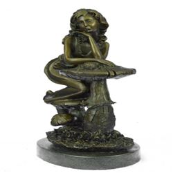 Sitting Young Lady on Mushroom Bronze Sculpture