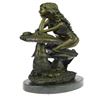 Image 2 : Sitting Young Lady on Mushroom Bronze Sculpture