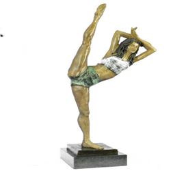 Gymnast Woman Bronze Statue on Marble Base
