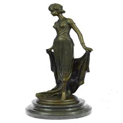 High Society Lady Is Poised And Elegant Dressed Bronze Sculpture