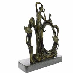 Lady Figural Picture Frame Maiden Bronze Sculpture