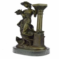 Victorian Style Captive Lady Holding Bouquet of Flowers Bronze Sculpture
