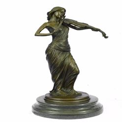 Violin Player Musician Brown Color Patina Bronze Sculpture