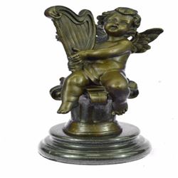 Angel Music Genesis Cherubs Harp Bronze Figurine