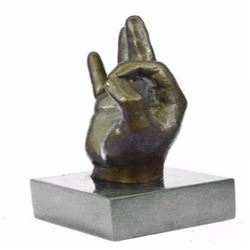 OK Gesture Sign Bronze Sculpture on Marble Base Figurine