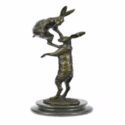 Two Hares Fighting Bronze Sculpture