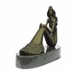 Mermaid Decor Bronze Statue on Marble Base Sculpture