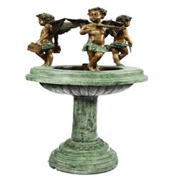 Three Musical Cherub Water Fountain Bronze Sculpture