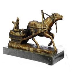 Russian Man in Sleigh pulled by Horse Bronze Sculpture