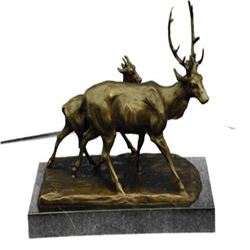 Caribou Buck Bronze Sculpture on Marble Base Statue