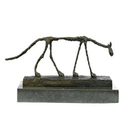 Modern Cat Abstract Bronze Sculpture on Marble Base Figurine