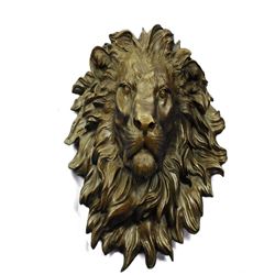 Wall Mount Lion Head Bust Bronze Statue