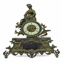 Art Deco French Maiden Mantle Clock Bronze Sculpture