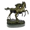 Image 6 : Two Running Horses Bronze Sculpture on Marble Base Statue