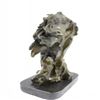 Image 4 : African Male Lion Bust Bronze Statue on Marble Base Sculpture