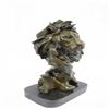 Image 9 : African Male Lion Bust Bronze Statue on Marble Base Sculpture