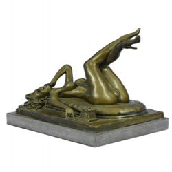 French Erotic nude on Bed Exquisite Bronze Sculpture