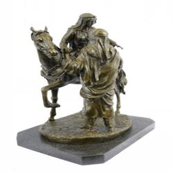 A Man Helping his wife Bronze Statue on Marble Base Sculpture