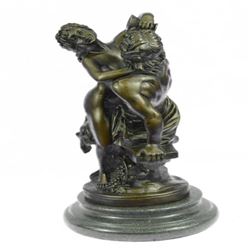 Nude Erotic Nymph with Satyr Bronze Sculpture on Marble Base Figurine