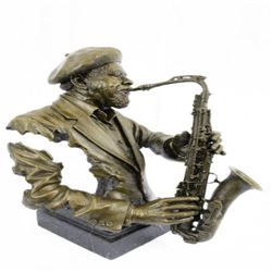 Bust of a Black Musician Playing the Saxophone Bronze Sculpture