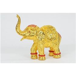 Gold Plexiglases Elephant with Trunk Up Sculpture
