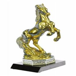Gold Plexiglases and Silver Plated Horse with Cubic Zircon Sculpture