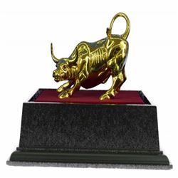 Gold Plexiglases Stock Market Bull Figurine