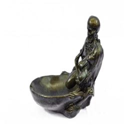 Key Holder Skeleton With Nude Girl Ashtray Bronze Statue