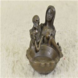 Erotic Nude Nymph With Skeleton Bronze Sculpture