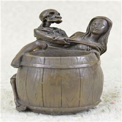 Skeleton Embracing Nude Nymph Pen Holder Key Storage Bronze Sculpture