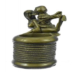 Skeleton Holding Nude Nymph Bronze Pen Holder Sculpture