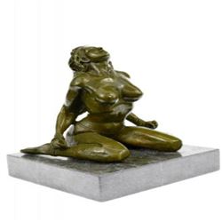Erotic Bronze Sculpture on Marble Base Figurine
