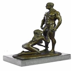 Oral Pleasure Bronze Sculpture on Marble Base Statue